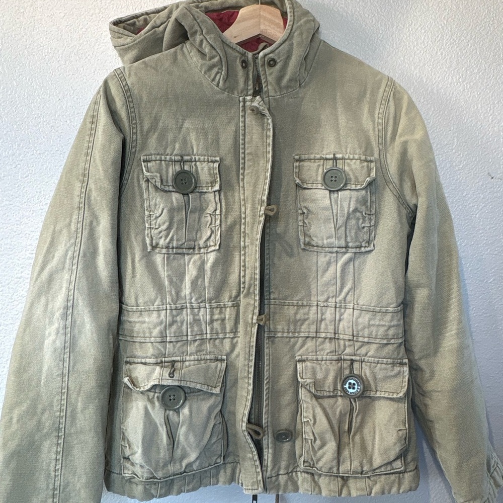 Abercrombie green khaki quilted line, utility cargo jacket size medium